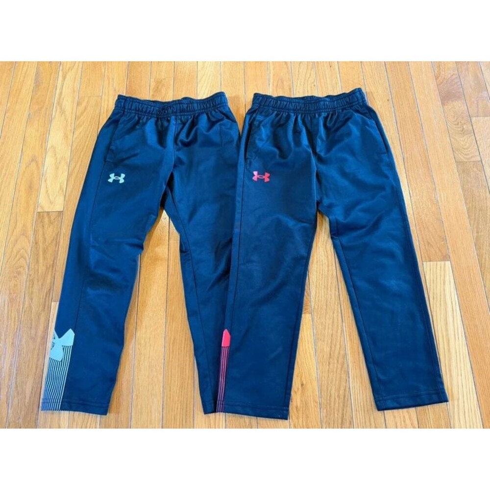 2 Pairs of Under Armour Boys Sz 7 Black Logo Straight Leg Pants